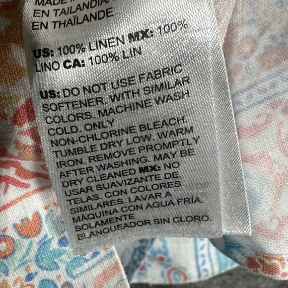 Chicos Size 1 Linen No Iron Blouse Coastal Tile Shirt Women Size 8 Bohemian - Picture 4 of 5